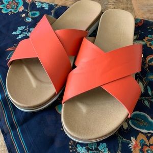 Bold orange Catherine Malandrino cross sandals